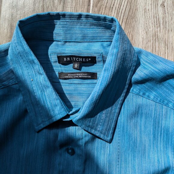 Britches Blue Striped Short Sleeve Button Shirt Men’s XXL 100% Polyester NWOT - Picture 2 of 7